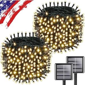 Upgrade 2Pack 500LED Solar String Lights Outdoor Waterproof, 180FT Solar Lights Outdoor String with 8 Modes, IP65 Waterproof Twinkle Christmas Light for Outside, Garden Tree Decoration, Warm White