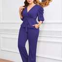 Ekaliy Dressy 2 Piece Pant Sets for Women Fall Outfits Ruffle Top Wide Leg Business Pantsuits (Purple, XL)