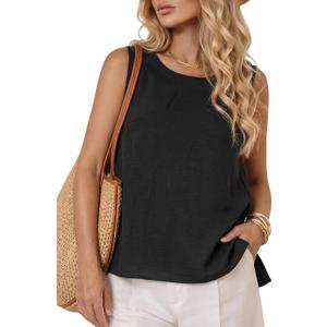 LYANER Women's Round Neck Sleeveless Side Split High Low Hem Weekend Casual Tank Tops (Black, M)