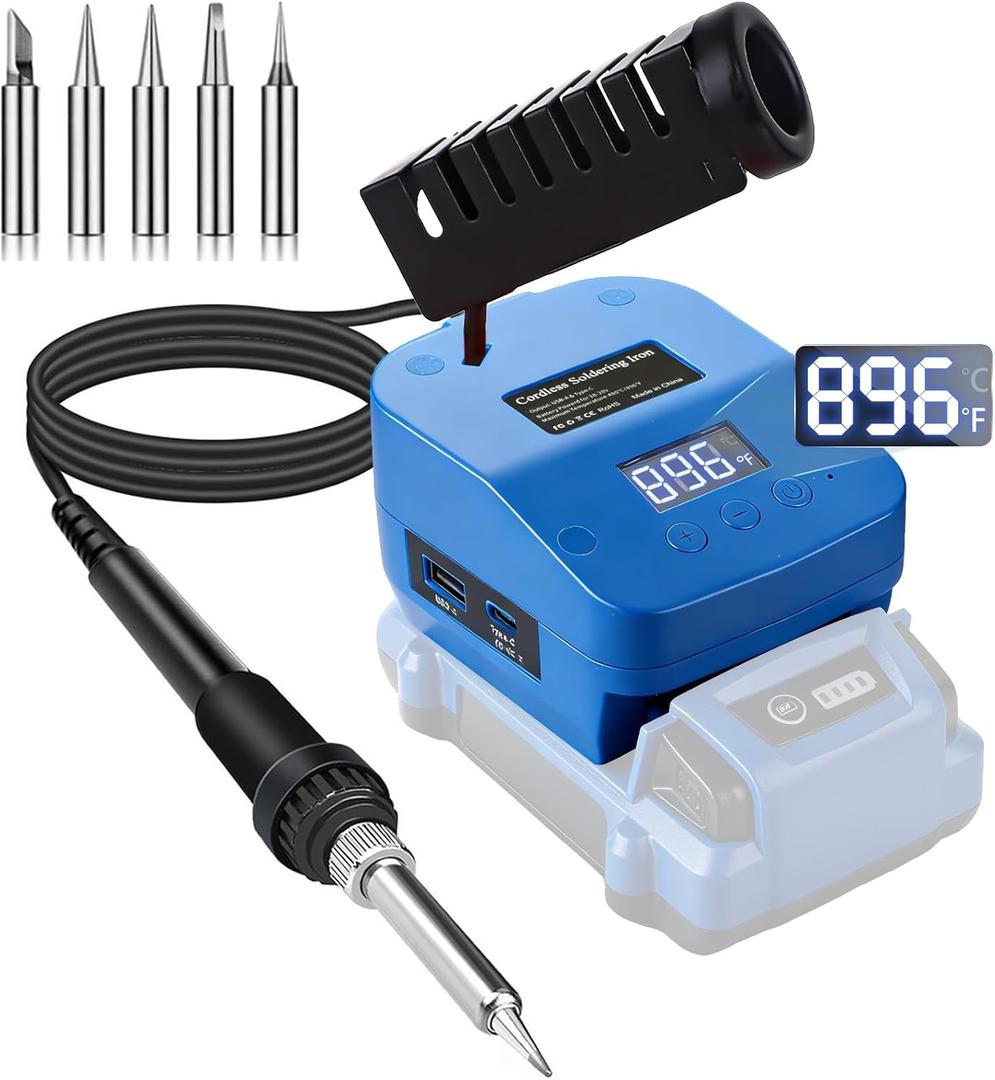 Cordless Soldering Station Compatible with Kobalt 24V Battery, Portable Electric Soldering Iron with USB & Type C Ports, Adjustable Temperature Soldering Iron Kit for DIY, Appliance Repair