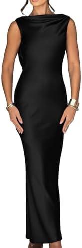 Memoriesea Women's Elegant Sleeveless High Neck Tie Cocktail Wedding Party Maxi Dress size S