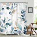 Riyidecor Teal Eucalyptus Shower Curtain 72Wx72H Waterproof Rustic Farmhouse Fabric with Gold Leaves Botanical Leaf Design Country Decor Includes 12 Pack Hooks Ideal for Bathroom