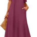 MEROKEETY Summer Casual Maxi Dresses for Women 2026 Vacation Crew Neck Short Sleeve Modest Long T Shirt Dress with Pockets (L)