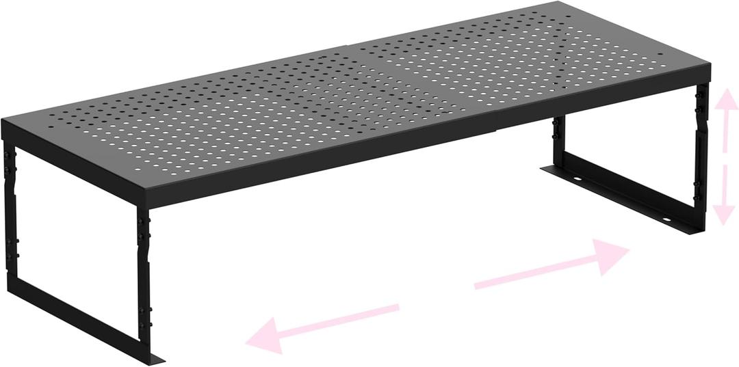 Stackable Expandable Metal Shelf Organizer - Adjustable Wire Storage Rack with Holes for Kitchen, Bathroom, Cabinet, Office - Space Saving, Durable & Sturdy Design1PACK/Medium/Black