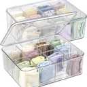 ZEXALOR Plastic Clear Storage Containers, Set of 2, Sock Organizer Divided Boxes with Lids, Underwear Drawer Organizer, Tie Organizer, Dresser Organizer (11.8×9.4×3.9")