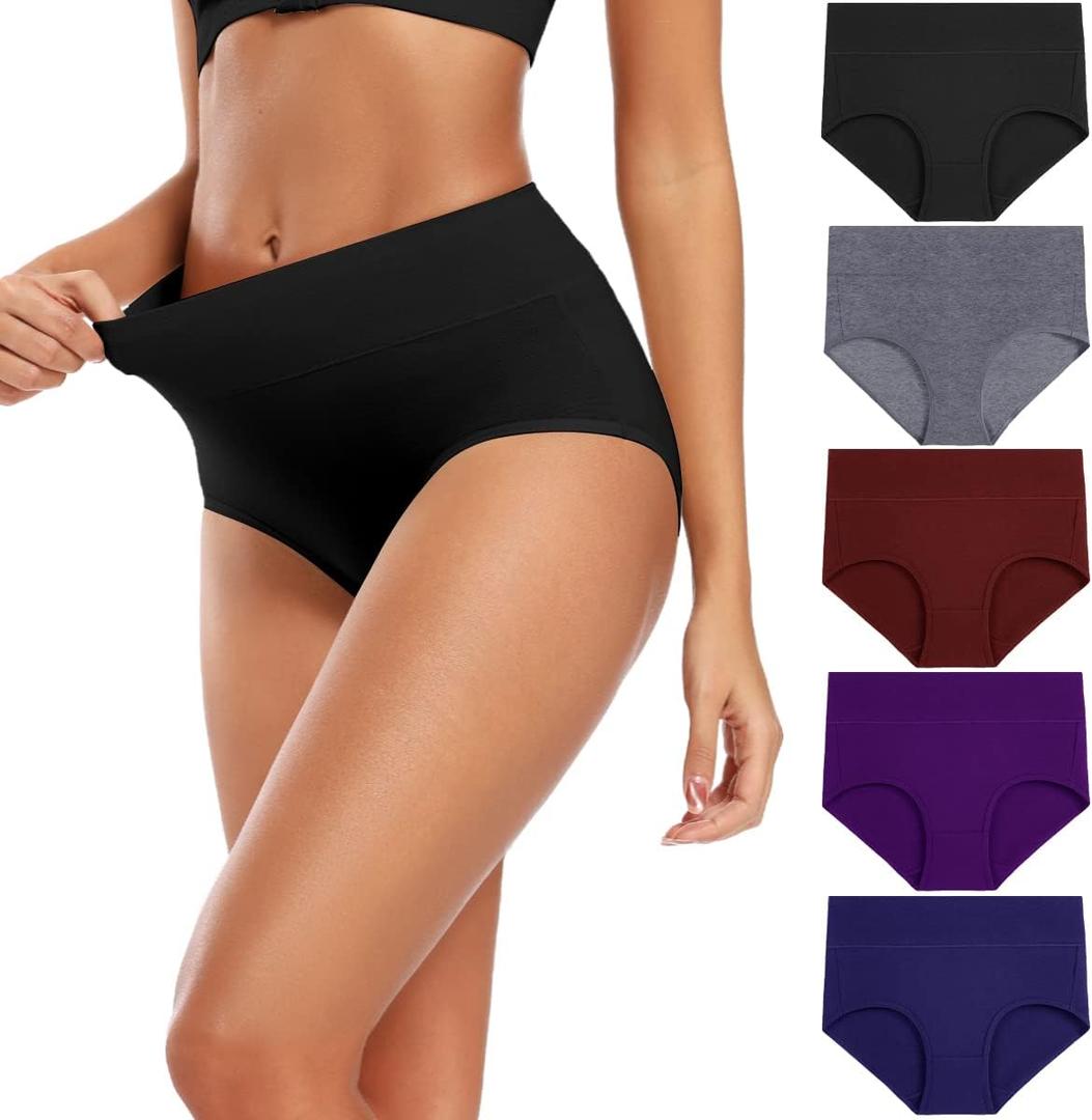 Molasus Women's Cotton Underwear High Waisted Full Coverage Ladies Panties (Regular & Plus Size) (Medium, Multicolor-5pack-a1)