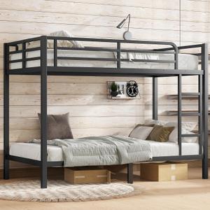 Bellemave Twin XL Over Twin XL Bunk Bed for Adults, Heavy Duty Bunk Beds Frame with Build in Ladder and Full Length Guardrail, Easy Assemble Bunkbeds, Noise Reduced, Mattress Not Included, Black