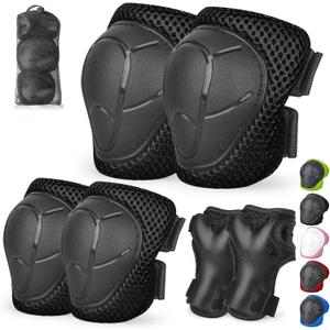 Kids/Youth Knee Pads and Elbow Pads Set with Wrist Guard 3 in 1 Kids Protective Gear Set for 3-14 Years for Skateboarding, Skiing, Cycling, BMX Biking, Running, Scooter (Black)