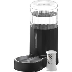 CZPET Dog Water Bowl Dispenser with Filter, Automatic Dog and Cat Water Dispenser with Stainless Steel Bowl, Gravity Waterer, Large Capacity, and Quiet Drinking Area for Pets (8L+Filter,Black)