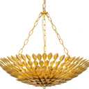 TOCHIC Gold Leaf Chandelier, 6 Lights Farmhouse Chandelier for Dining Living Room, Modern Ceiling Light Fixture for Foyer, Vintage High Ceiling Chandelie for Bedroom, Entryway, 24" D