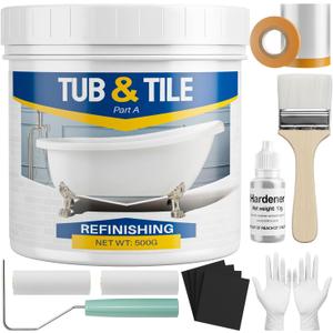 Tub and Tile Paint Refinishing Kit, 17oz Bathtub Refinishing Kit with Tools, DIY Tub Paint White for Bathtub, Shower, Kitchen Countertop, Porcelain, Easy to Cover & Low Odor, 25-30sq.ft