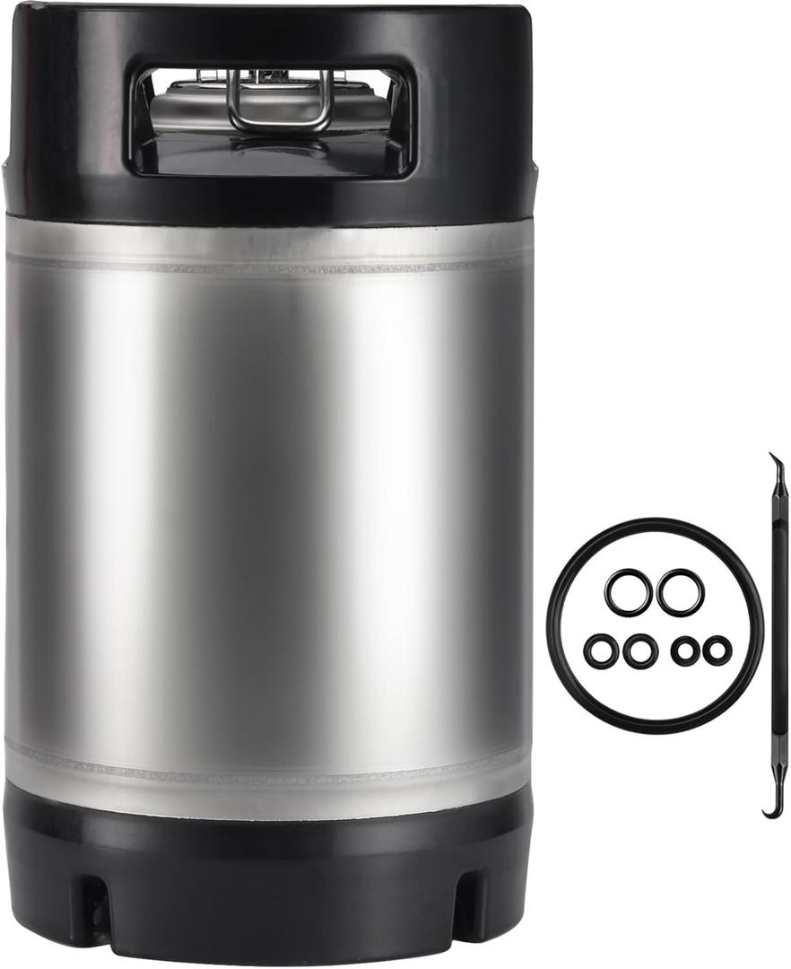 New 2.5 Gallon Ball Lock Keg Stainless Steel Beer Keg with Dual Rubber Handle Ball Lock Corny Keg Home Brew Keg