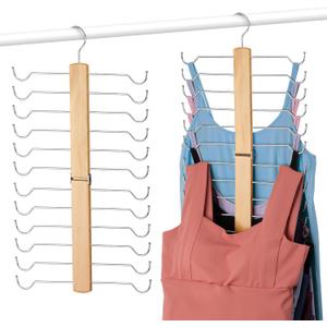 Tank Top Hanger, 2 Pack Bra Organizer, Sturdy Wooden Space Saving Holder Closet Organizers and Storage for Tank Tops, Bras, Camisoles, Swimsuits