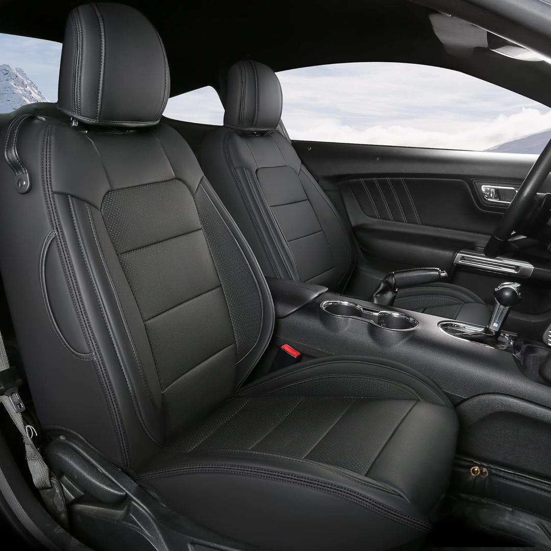 GIANT PANDA Customized Full Set Car Seat Covers Fit Ford Mustang Coupe Hardtop 2015 2016 2017 2018 2019 2020 2021 2022 2023 2024 2025- (Black) (2015-2025 Mustang Coupe)