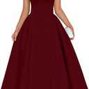 Memoriesea Women's Elegant Square Neck Swing A Line Wedding Evening Party Midi Dress (Burgundy) XXL
