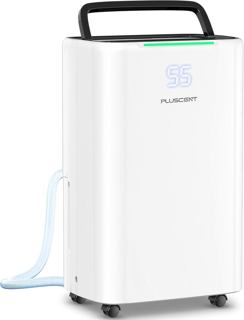 5000 Sq.Ft Dehumidifier for Basement with Drain Hose, PLUSCENT Max 52 Pint/Day Dehumidifiers for Home Bedroom Bathroom, 4 Modes, Smart Humidity Control, Auto Restart, Auto Defrost, 24H Timer