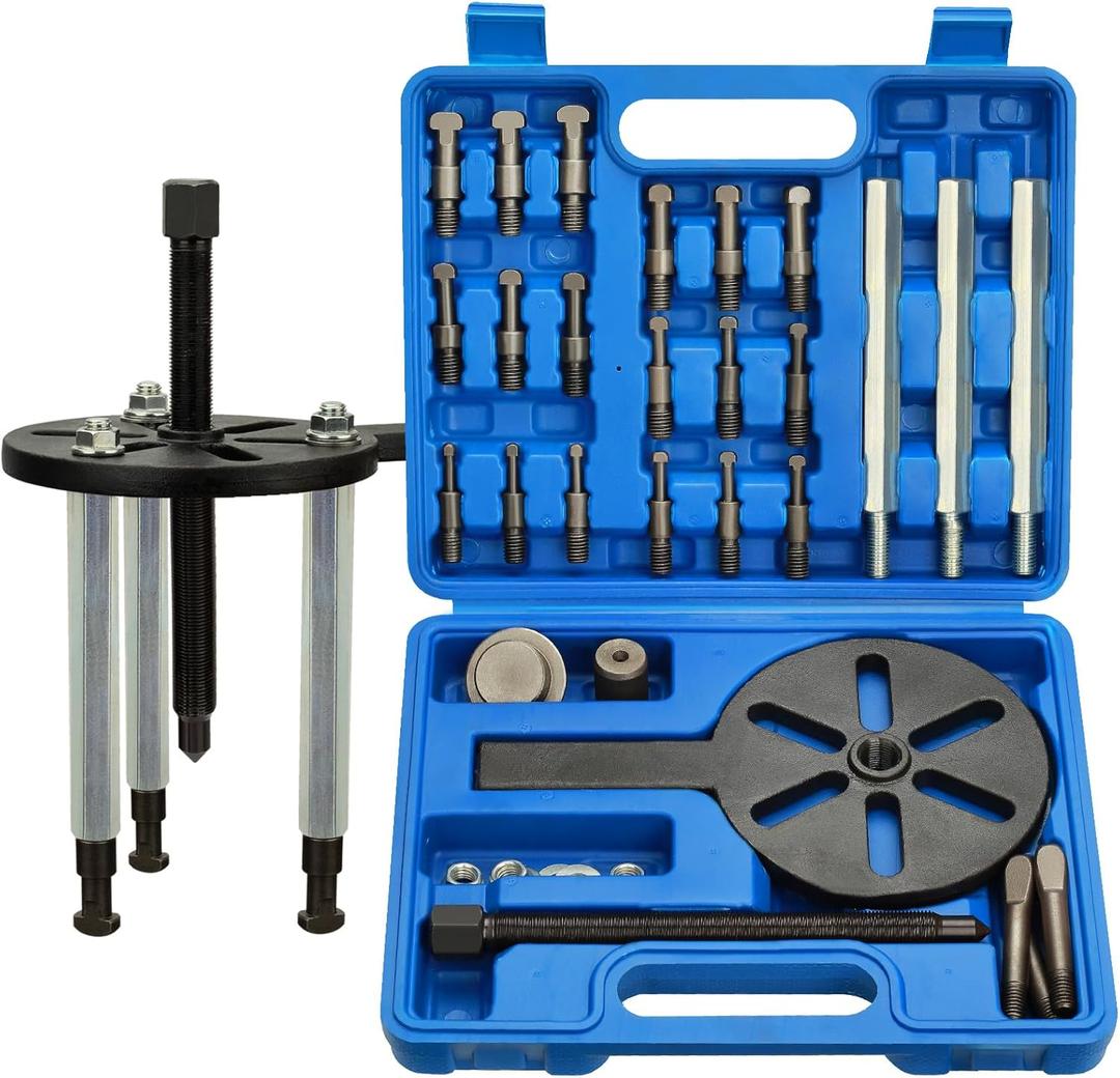 21 in1 Bearing Puller Bearing Puller Set Inner Hole Three-Jaw Puller with Curved Hook and Rod Steel Collet Multifunctional Bearing Removal Tool with Storage Case Blue