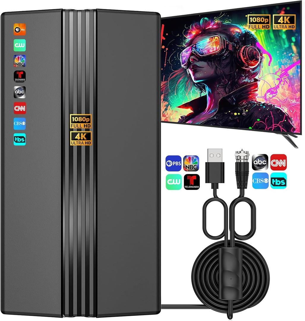 TV Antenna for Smart TV Indoor Outdoor, 2026 Digital HDTV Antenna for Local Channels with 2200+ Miles Range, 360 Reception, 33FT Coax Cable, Supports 4K 1080p for Smart & Older TVs