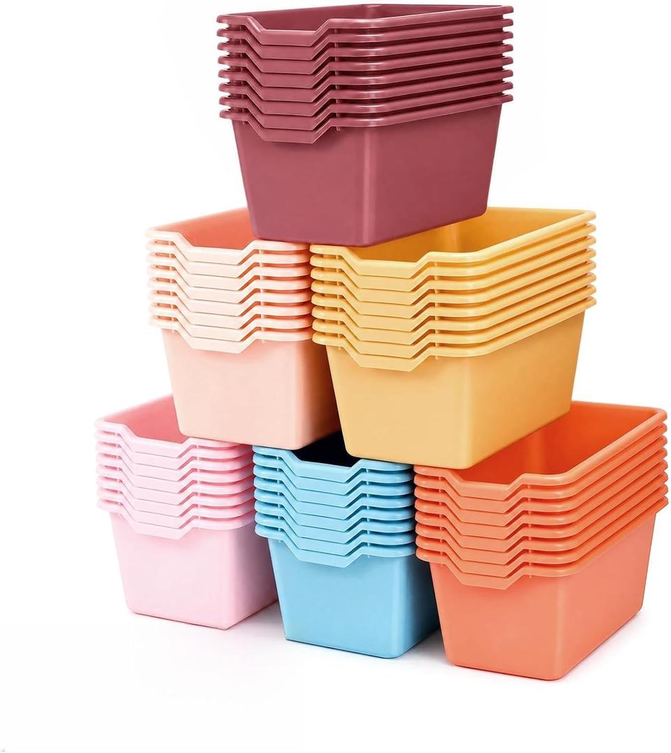 Funrous 48 Pack Plastic Cubby Bins for Book and Toy Storage, Orange