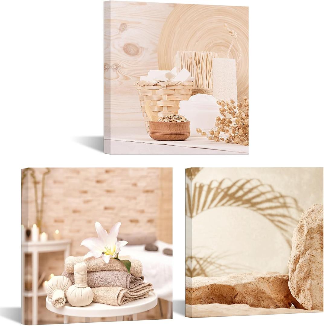 Nachic Wall Neutral Bathroom Canvas Wall Art Decor Boho Botanical Picture Prints Modern Light Beige Zen Spa Wall Decoration