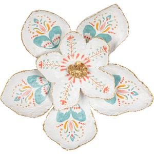 DEMDACO Decorative Hanging Wall Art Sculpture, 11 Inch Paper Mache, Painted Flower White
