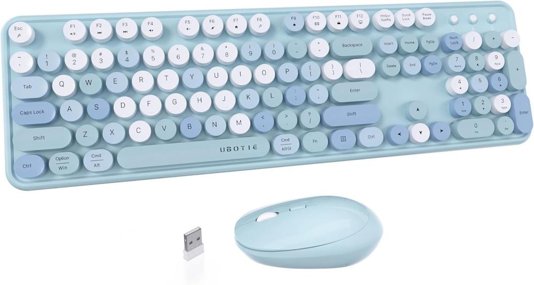 Colorful Computer Wireless Keyboard Mouse Combos, Typewriter Flexible Keys Office Full-Sized Keyboard, 2.4GHz Dropout-Free Connection and Optical Mouse (Blue-Colorful)