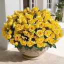 2 x 8 Bundles Artificial Roses for Front Door Outdoor Decor, Realistic Fake Silk Bouquets Flowers Faux UV Resistant Real Looking Rose Plants for Garden Balcony Farmhouse Home Spring Summer Decor (Yellow)
