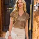 Blooming Jelly Womens Satin Silk Tops Pleated Dressy Casual Blouse V Neck Business Outfit Short Sleeves Summer Top (S)