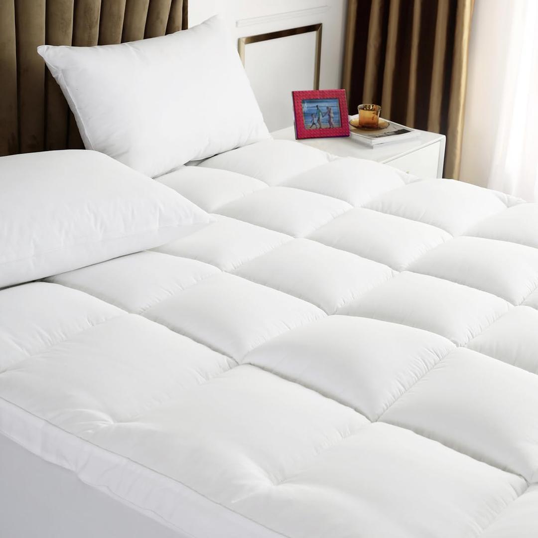 Queen Mattress Topper - Extra Thick Mattress Pad Cover - Pillow Top with Soft Breathable Spiral Fiber Filling, 8-21 Inch Deep Pocket, Cooling, White