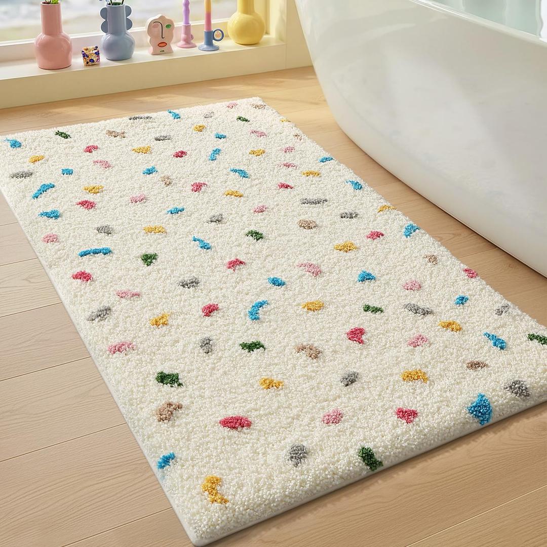 Color&Geometry Ultra Soft Bathroom Rugs Non Slip with Rubber Backing, Absorbent Washable Bath Mat Quick Dry, Upgraded Premium Microfiber Plush Carpet for Bathtub and Shower Floor,Ivory White,24x43