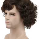 karlery Adult Men Brown Short Fluffy Curly Wig Halloween Cosplay Wig Anime Costume Party Wig