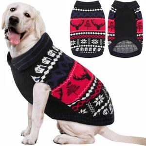AOFITEE Dog Christmas Sweater for Large Dogs, Large Dog Sweater, Festive Knitted Pet Pullover, Cozy Pet Winter Sweatshirt for Dogs Girl Boy, Warm Turtleneck Holiday Sweaters, Red L
