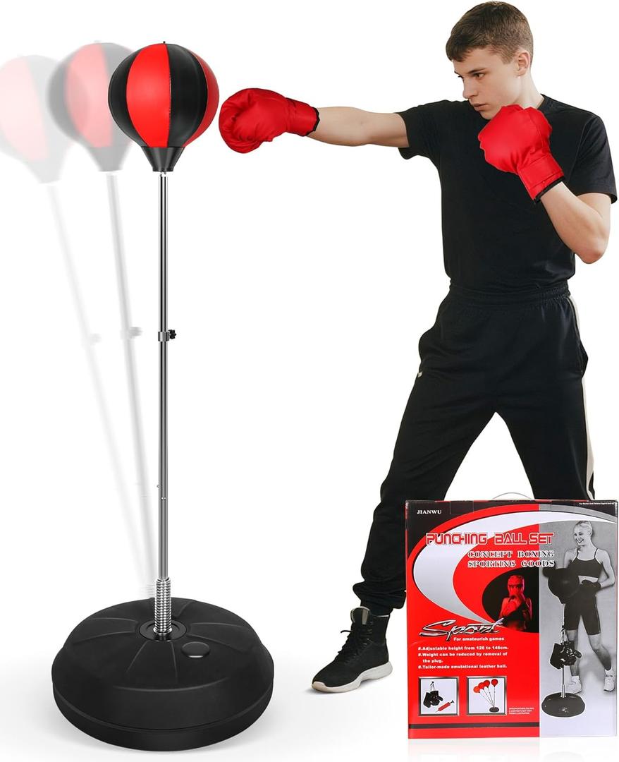 Fitness Reflex Bag, Speed Ball Stand Punching Bag with Gloves, Boxing Bag for Adults and Teens, 59IN Great MMA Training (Black Red)