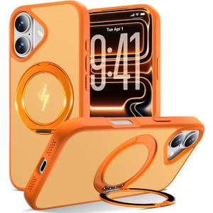 Misscase 360 Spin Magnetic Stand for iPhone 17 Case,[Fit for MagSafe][17FT Military Protection] Matte Translucent Shockproof Protective Cover for iPhone 17 Case with Stand 6.3", Orange