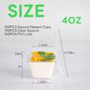 100 Pack 4 oz Mini Dessert Cups with Spoons and Lids, Clear Square Dessert Bowls Small Plastic Parfait Cups Appetizer Cups for Wedding Party