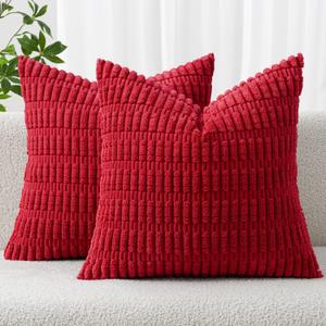 MIULEE Pack of 2 Red Corduroy Decorative Pillow Covers 18x18 Inch Soft Boho Striped Throw Pillow Covers Modern Farmhouse Home Decor for Sofa Living Room Couch Bed