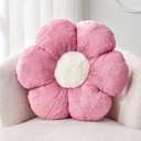Dusty Rose Flower Shaped Throw Pillow with Faux Rabbit Fur, 14.9" Soft Plush Throw Pillow for Bedroom & Living Room
