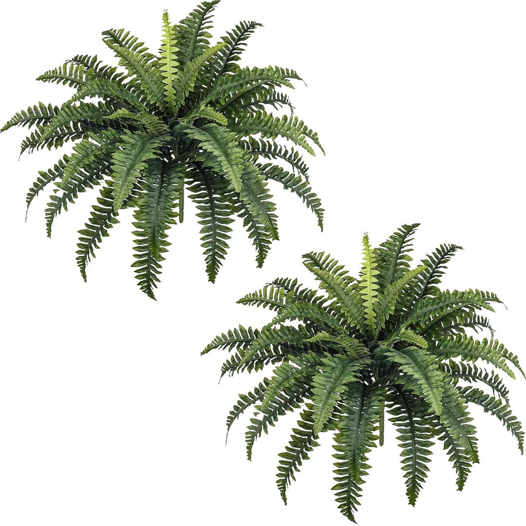FOREST PRINCE 35" Ferns Artificial Bush Plants Large, 2 Artificial Boston Ferns with 39 Fronds for Outdoors Home Decor