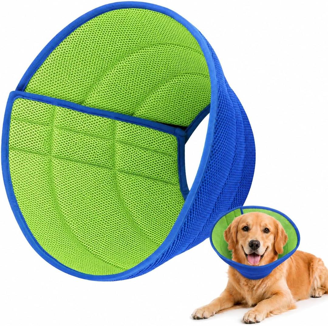 Soft Dog Cone Collar to Stop Licking After Surgery, Comfy Dog Cone Alternative for Large Medium Small Dogs/Cats, Adjustable Washable E-Collar for Spay Neuter Recovery and Neck Protection (Green)