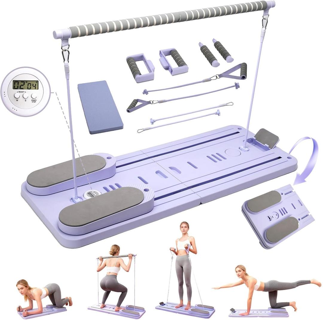 Pilates Reformer Board, Foldable Pilates Reformer Kit,Portable Pilates Machine for Women GirlsAll-in-1 Multi-Purpose Abs Core Pilates Equipment Workout for Home Office Indoor