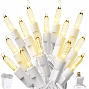 PREXTEX 300 Count Clear Christmas Tree Lights with White Wire - 60 ft Warm White Incandescent Lights for Indoor or Outdoor Use - Holiday String Light for Christmas Trees, Patios, Fences, and More