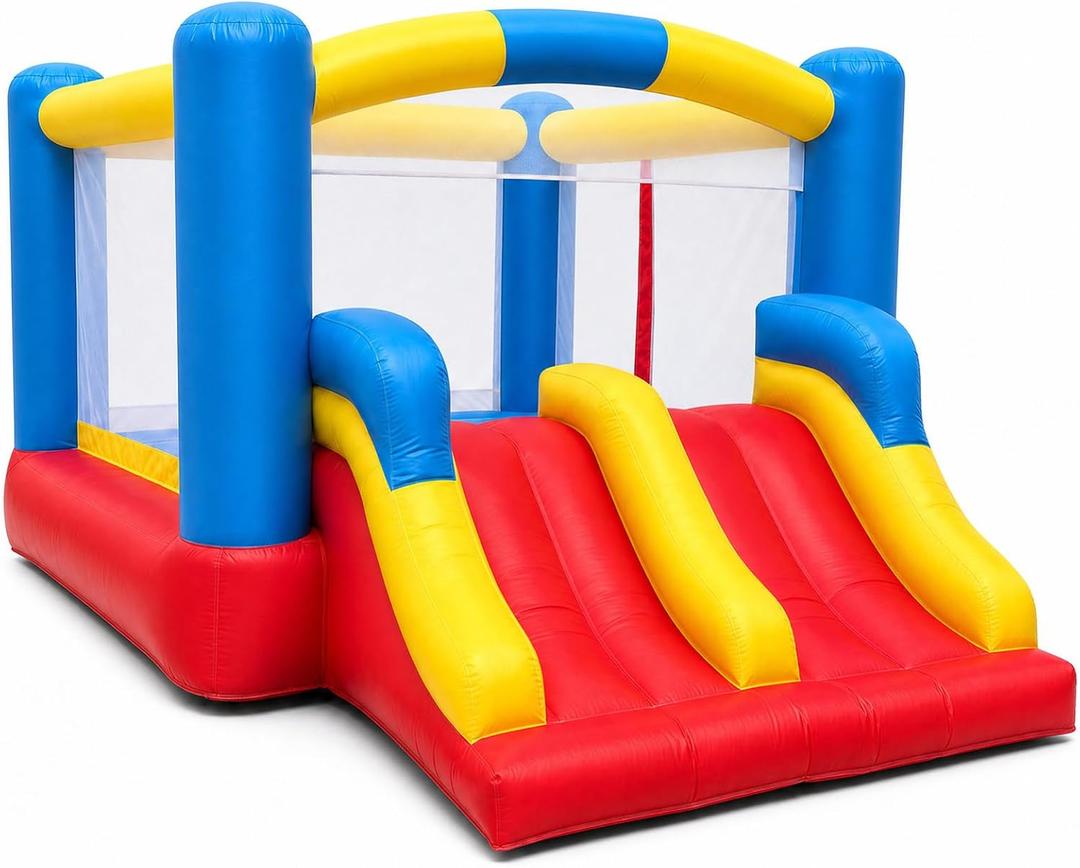 OZIS 12FT Inflatable Bounce House with Double Slides & Basketball Hoop, Blow Up Jumping Bouncy Castle with Blower, Bounce House for Kids Suitable for Indoor Outdoor Family Backyard Parties