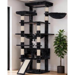 Heybly Tall Cat Tree, 78-inch Multi-Level Cat Tower for Indoor Cats, 2 Widened Plush Perches Cat Condo with Scratching Board and Big Caves, Smoky Gray HCT033G