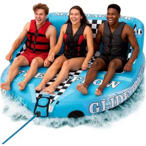 SereneLife Heavy-Duty Inflatable Towable Booster Tube - Water Tube Boating Float Tow Raft, Watersports Inflatable Pull Boats/Tubes/Towables w/Foam Seats, PVC Bladder, Handles (One Size, Blue - 3 Person)