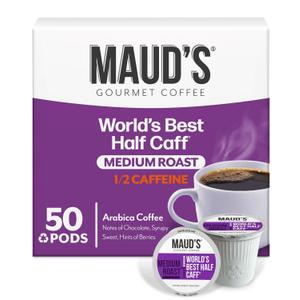 Maud's Half Caff Coffee Pods, 50ct, Medium Roast Coffee in Recyclable Single Serve Pods  100% Arabica Coffee, Compatible with Keurig K Cups Maker