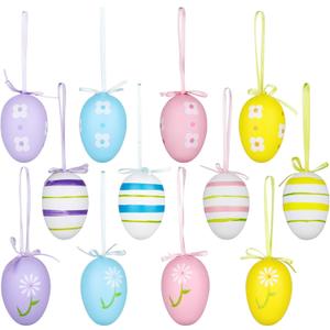 Yunfan 12Pcs Easter Decorations Eggs Hanging Ornaments Colorful for Easter Tree Basket Decor Party Favors Supplies Home