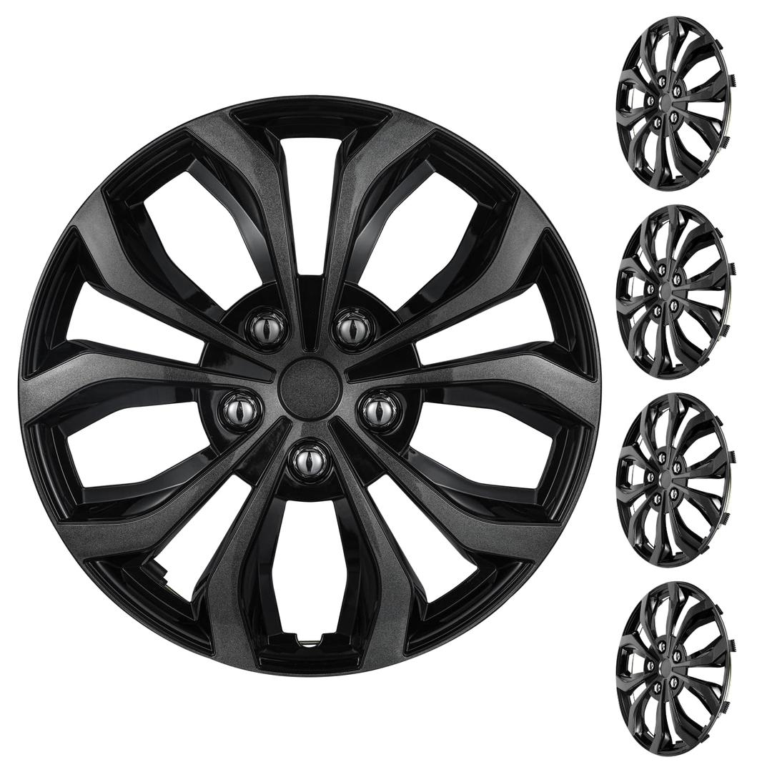 XLAVTIY 16 Inch Universal Hubcaps, Silver & Black Snap-On Wheel Covers, Compatible with Most Standard Steel Wheels, Cars Sedans & SUV, Set of 4 (Silver and Black)