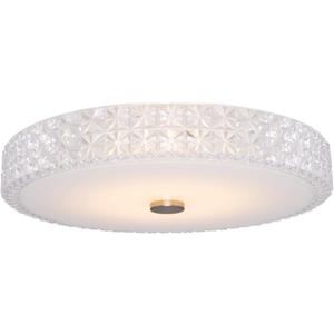 Kira Home Maxine 15" Modern Flush Mount Ceiling Light, Integrated 20W LED (120W eq.), Clear Crystal Style Shade + Round Glass Diffuser, 3000k Warm White Light, White Finish