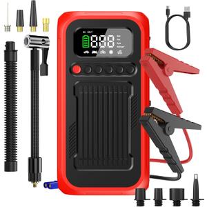 Portable Air Compressor with Jump Starter, 150 PSI Digital Tire Inflator 4000A Car Battery Jumper Box with 20000mAh Power Bank, Auto Shut-off Cordless Air Pump for Cars, Trucks, Motorcycles, Bikes