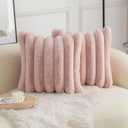 Neelvin Pink Faux Fur Cozy Soft Striped Decorative Throw Pillow Covers 24x24 inch Set of 2,Velvet Pillowcase Cushion Case for Sofa Couch